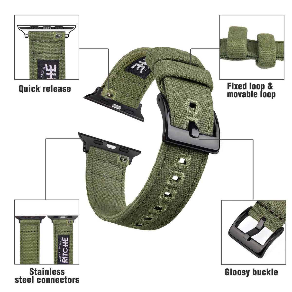 Canvas Watch Band Strap for 38/40/42/44mm Apple Watch display picture 1