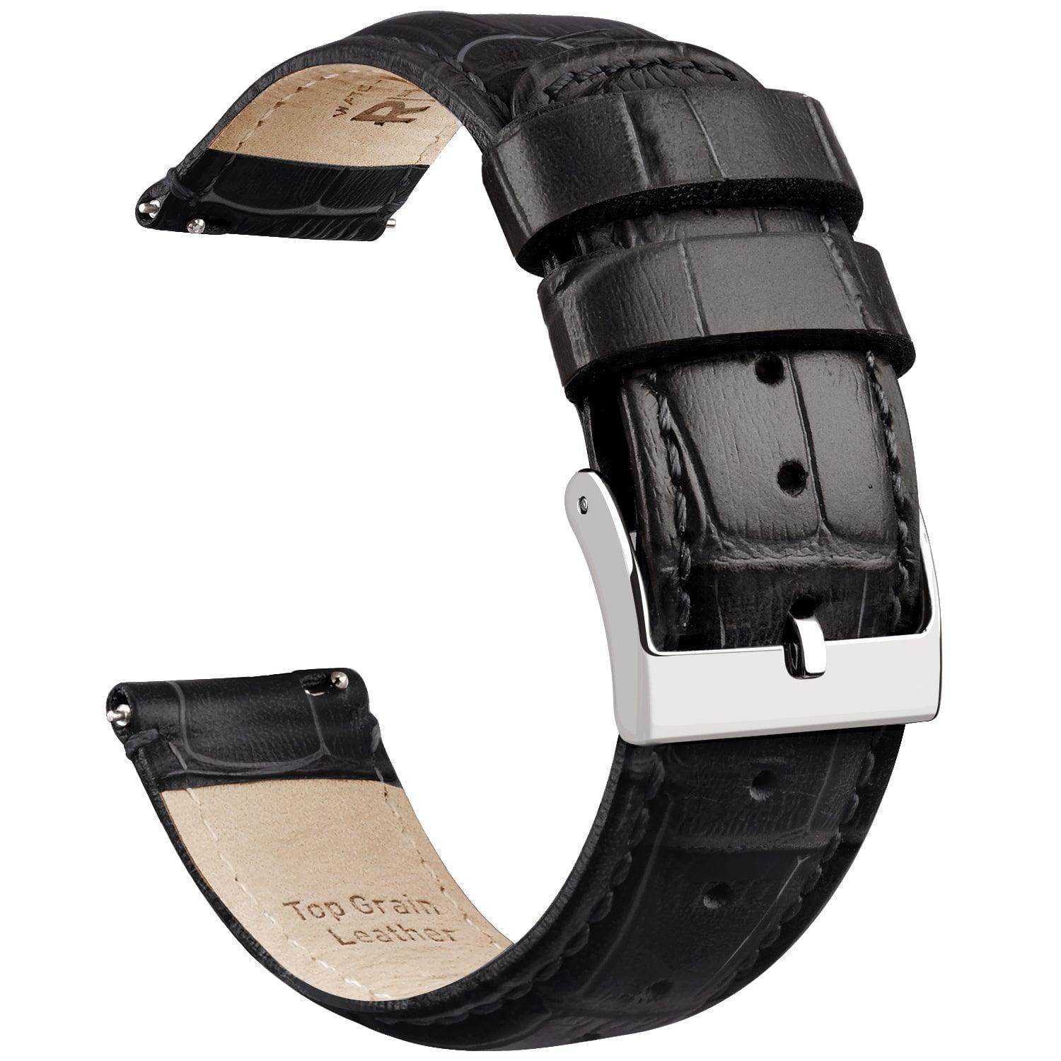 Black Leather Samsung Galaxy Watch 6 Band 20mm Watch Strap Bracelet Samsung Galaxy Watch Bands | Black Leather & Stitching  main image 2