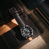 Ritche Watch Bands Padded Leather Watch Band Ritche Black Leather Watch Band Red Stitching