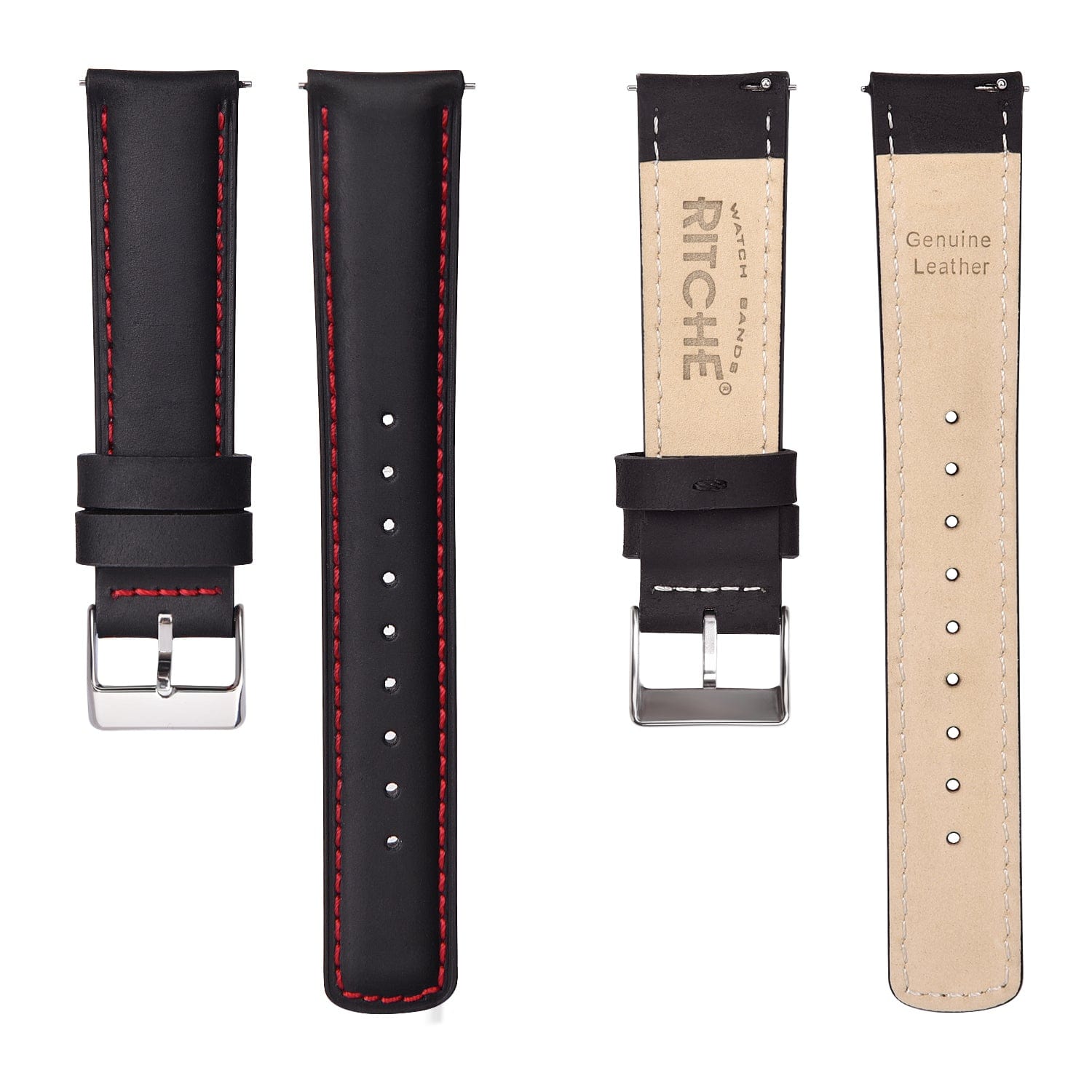 Ritche Black Leather Watch Band Quick Release Watch Straps