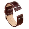Pilot Leather Watch Strap-Dark Brown/White Stitching Riveted Leather Quick Release.