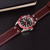 Pilot Leather Watch Strap-Dark Brown/White Stitching Riveted Leather Quick Release.