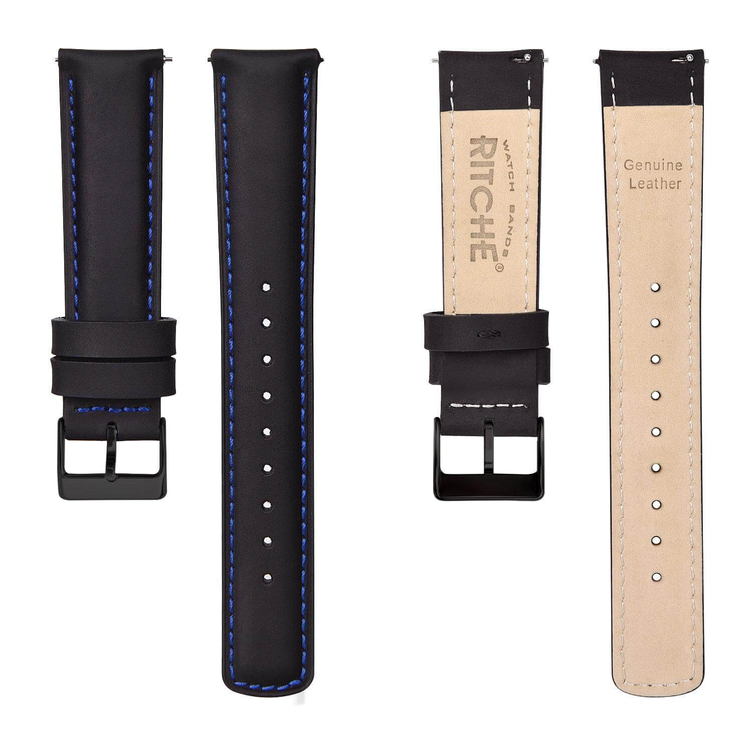 Dark Blue Epi Leather Watch Strap, Curved Quick Release