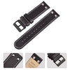 Pilot Leather Watch Band-Black/White Stitching Riveted Leather Quick Release.