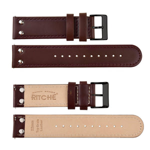 Pilot Leather Watch Band-Dark Brown/Dark Brown Stitching .