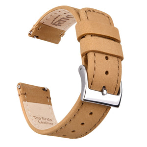 Ritche Watch Bands Top Grain Leather Watch Band 18mm / Light Brown / Silver Ritche Light Brown Top Grain Leather Watch Band