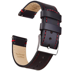 Black / Red Stitching Top Grain Leather Watch Band Leather Watch Band.