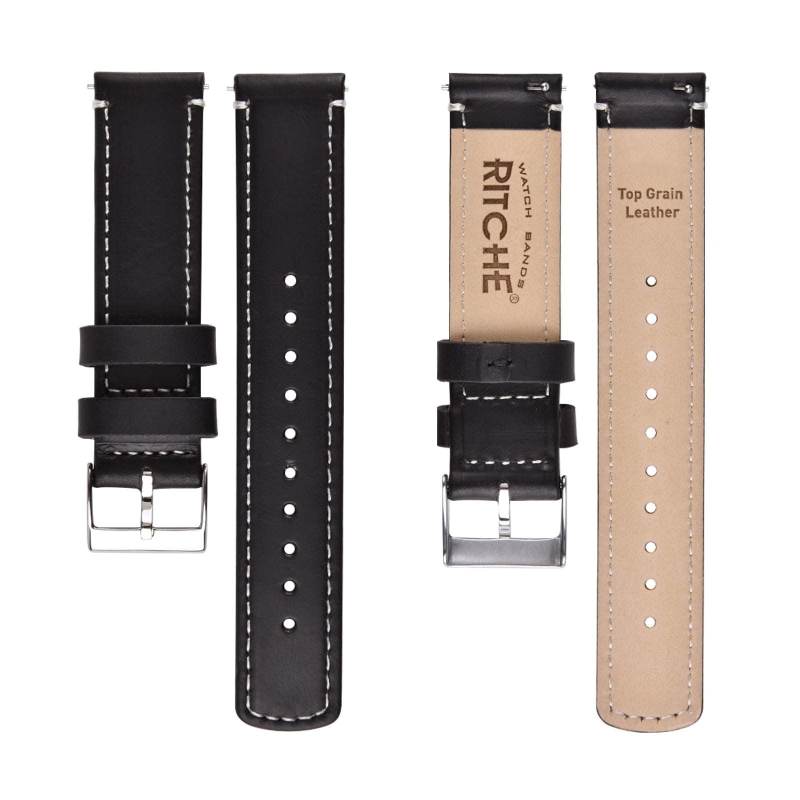 Quick release Top Grain Leather Watch Band in Black Ritche