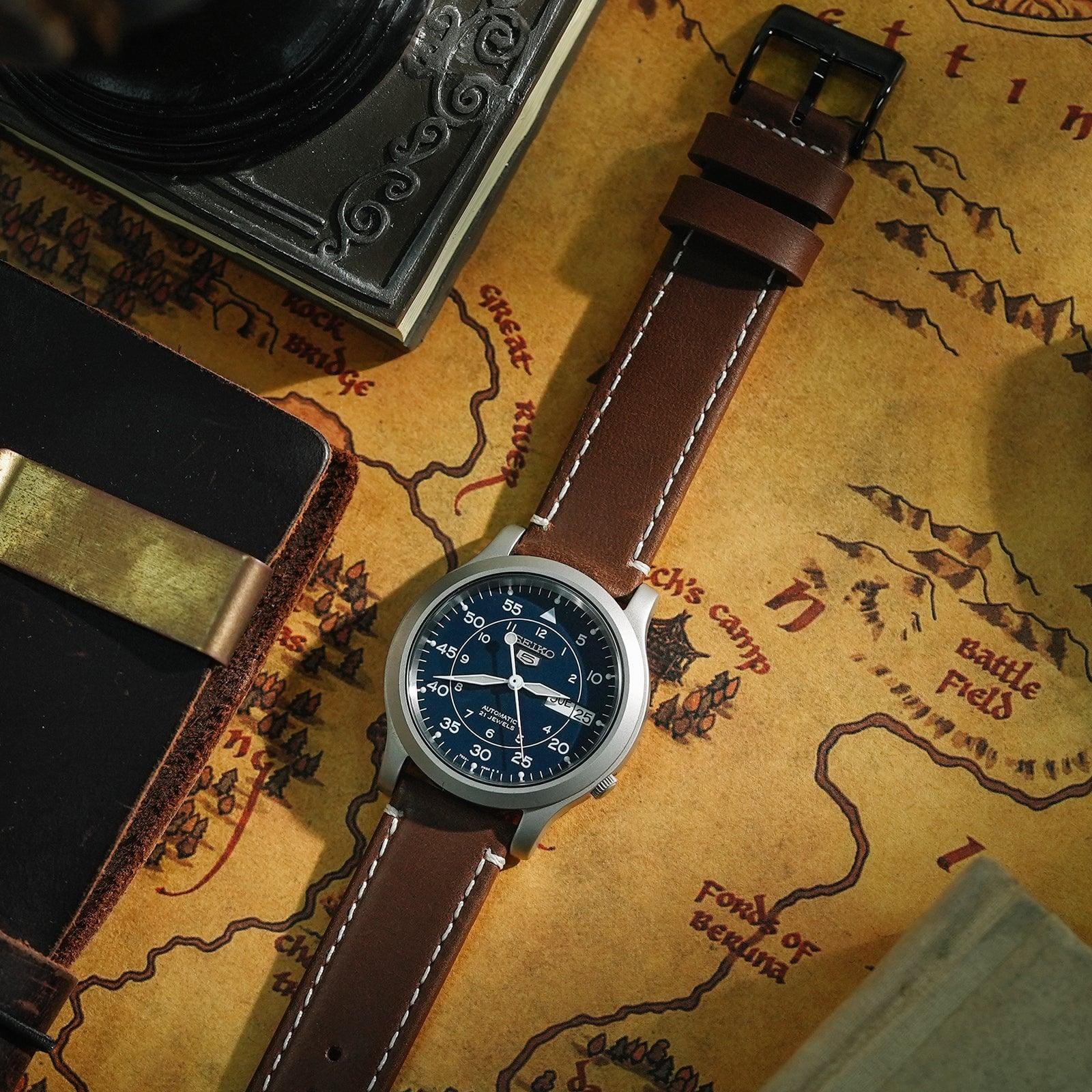 Top Grain Leather Watch Band in Dark Brown Quick Release